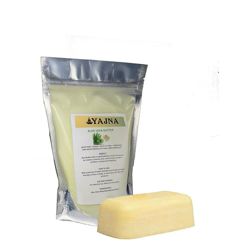 Yajna Organic Raw Aloe Vera Butter, 100% Pure Skin Moisturizer for Face, Body & Hair, 4 OZ/115 GM Ivory/White