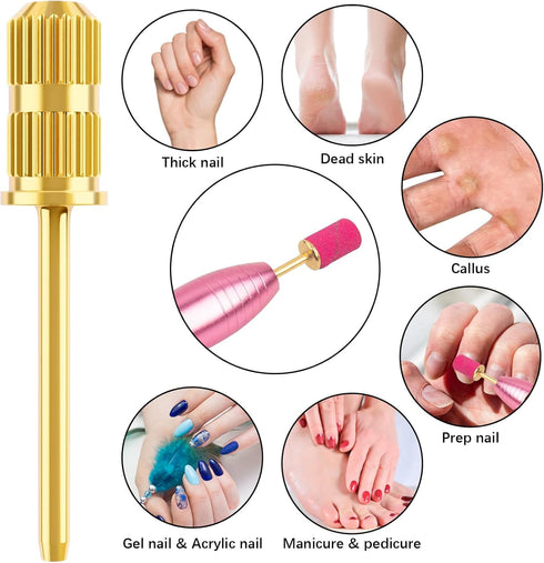 Nail Drill Bits and Sanding Bands for 3/32 Inch Shaft - Manicure and Pedicure Tool for Acrylic Nails (Gold)