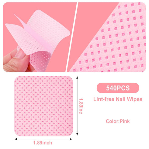 Lint Free Nail Wipes, 540PCS Nail Polish Remover Wipes, Super Absorbent Soft Wipes for Nail Art and Extensions