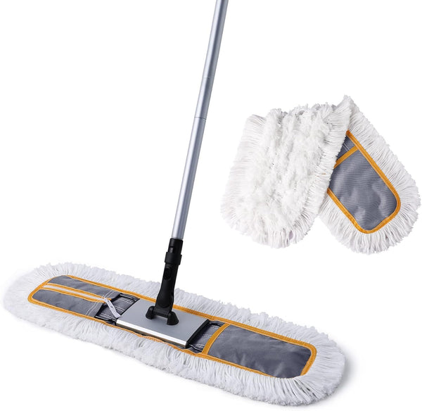 24" Heavy Duty Commercial Dust Mop for Floor Cleaning, 2 Microfiber Mop Pads for Wet and Dry Use, Grey