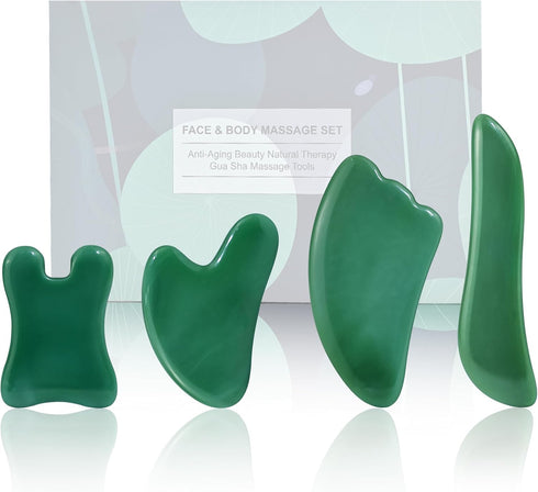 Rena Chris Guasha Massage Tool - 4 Pcs Gua Sha Facial Tool for SPA Acupuncture Therapy, Green