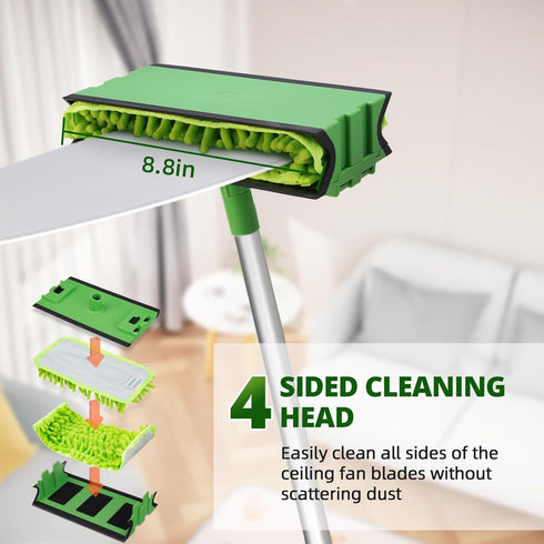 Ceiling Fan Cleaner Duster with 6 Ft Extension Pole, High Ceiling Fan Blade Cleaning Tool with Microfiber Duster Pads