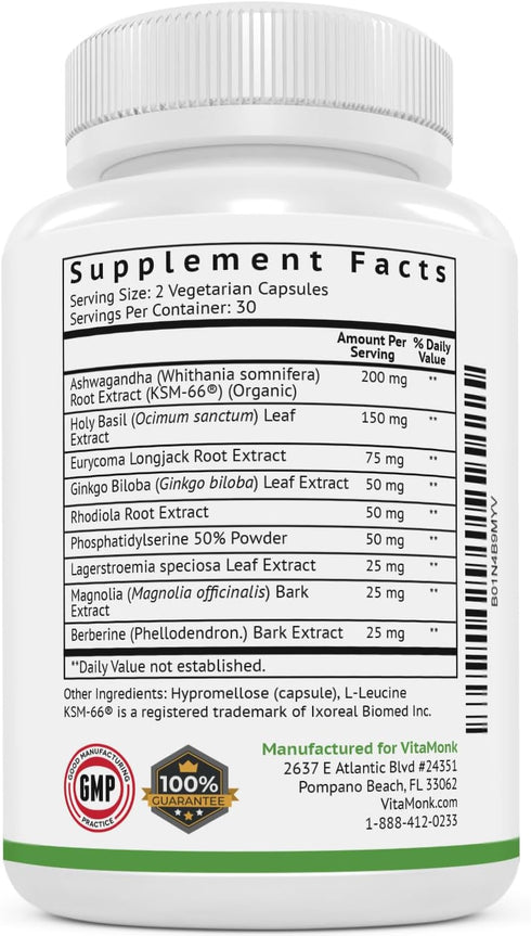 VitaMonk CortiTrax Natural Cortisol Blocker - Doctor Formulated Cortisol Support & Reducer - 60 Capsule Supplement