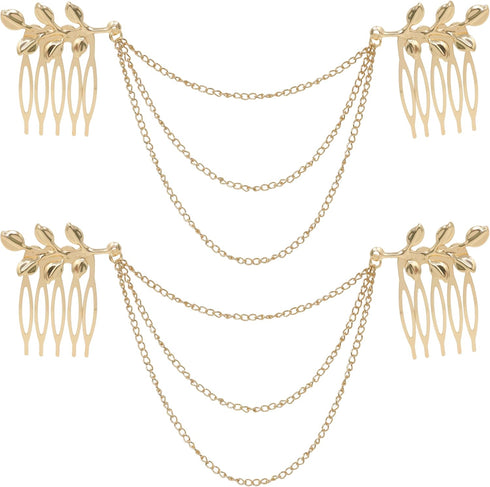 yueton 2pcs Fashion Ladies Athena Olive Branch Tassel Leaf Clips - Barrettes Bobby Pin Hair Clips for Bride Headwear