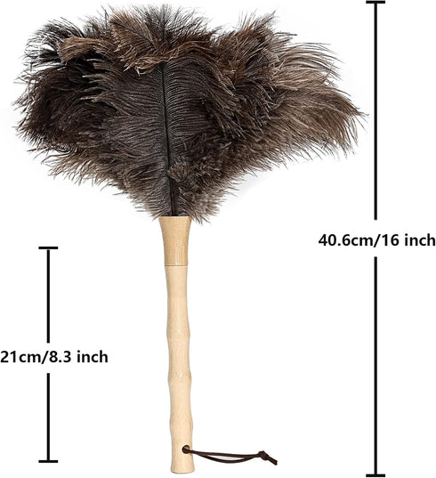 Ostrich Feather Duster, 16 inch - Fluffy Natural Genuine Ostrich Feathers with Wooden Handle for Cleaning Supplies