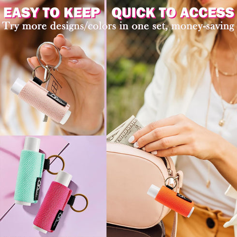WK IEASON Keychain Clip On Lip Balm Holder, Lipstick Sleeve, Chapstick Sleeve Holder (Black/Green/Rose)