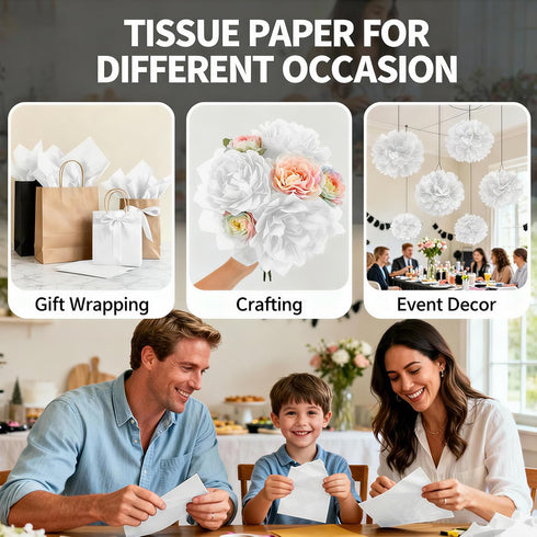 Sadaunbe 25 Sheets-20 20 Inch, White Tissue Paper for Gift Bags x Recyclable Gift Wrap Tissues for Christmas, Holidays