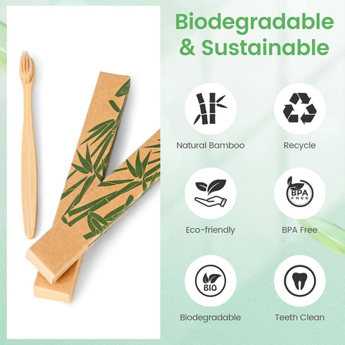 10 Pack Bamboo Toothbrushes with Soft Bristles, Biodegradable BPA Free Eco-Friendly Wooden Organic Toothbrush