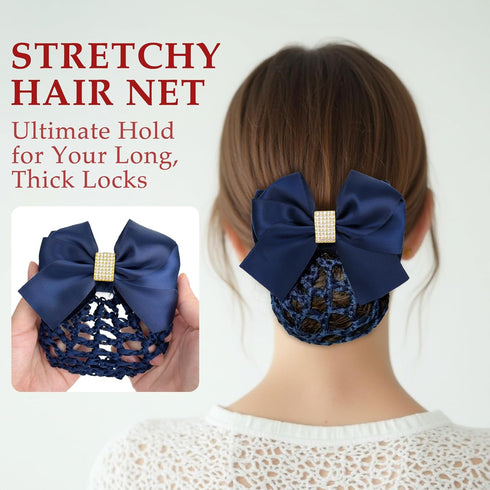 kilofly 4pc Women's Two-Way Snood Net Bow Barrette Hair Clip Bun Cover Set