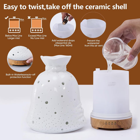 inrorans 160ML Ceramic Diffuser for Essential Oils Lucky Bag Aromatherapy Diffuser Ultrasonic Cool Mist Humidifier