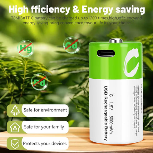 letoom 4 1 8 Pack LR14 5000mWh 1.5V C Batteries Rechargeable with USB in Cable C Size Cell Lithium Batteries Li-ion