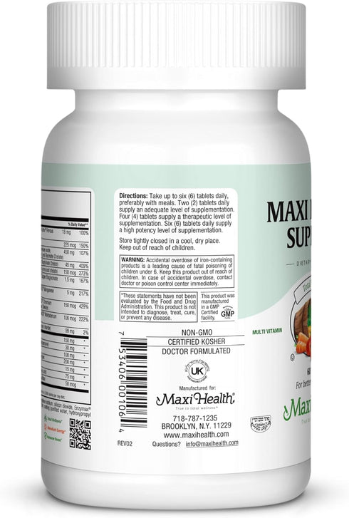 Maxi Health Supreme High Potency Multivitamin & Mineral Supplement, 60 Tablets, Kosher