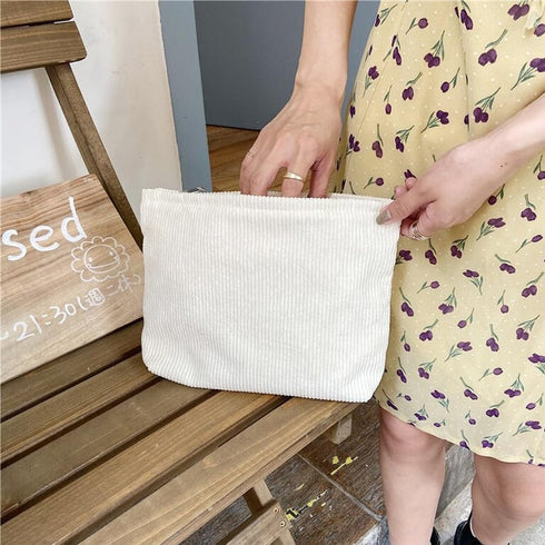 SxoSyo Cosmetic Bags for Women, Large Capacity Makeup Bag, Travel Toiletries Zipper Storage Pouch (Corduroy, White)