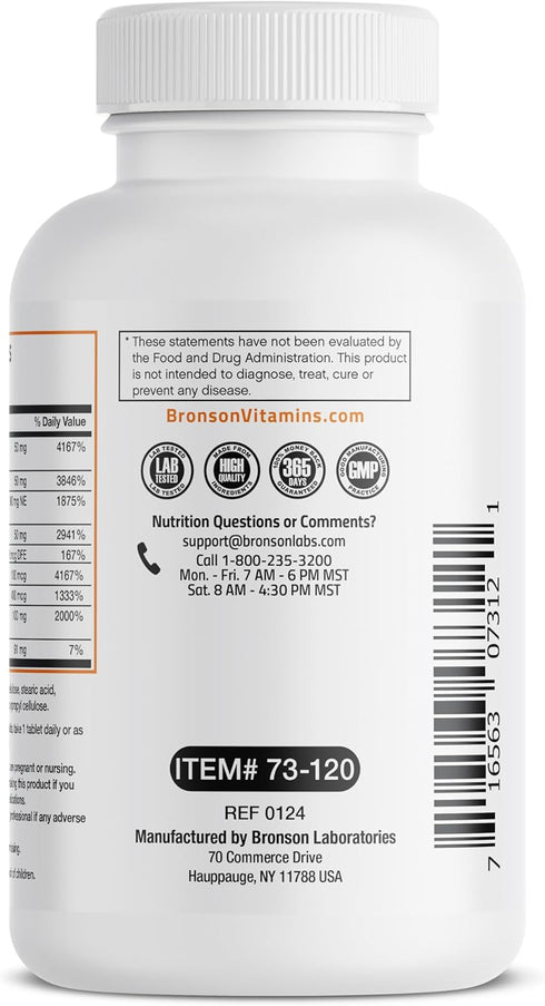 Bronson Super B Vitamin B Complex, 120 Tablets, Sustained Slow Release, Contains All B Vitamins