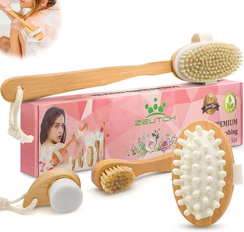 Premium Dry Brushing Body Brush Set, 5 Pack for Lymphatic Drainage & Cellulite Treatment
