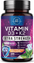 Vitamin D with K2 (MK-7) - Vitamin D3 5000IU (125mcg) Per Serving