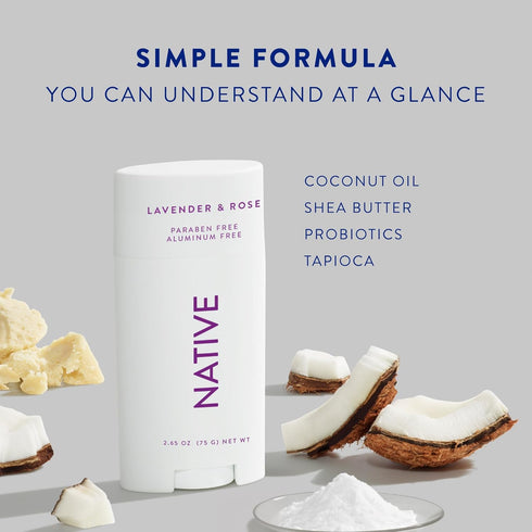 Native Deodorant Contains Naturally Derived Ingredients, 72 Hour Odor Control | Deodorant for Women and Men, Aluminum Free with Baking Soda, Coconut Oil and Shea Butter | Lavender & Rose, 2-Pack