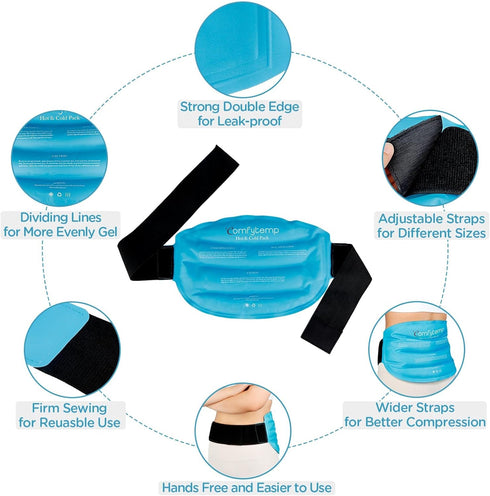 Comfytemp Large Reusable Ice Packs for Injuries - Gel Ice Bag for Back Pain Relief, Cold Pack Wrap for Lower Back,