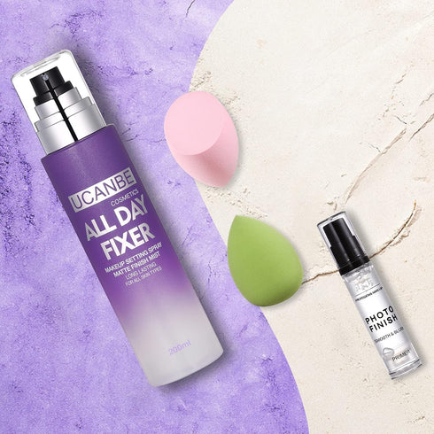 UCANBE Makeup Setting Spray + Face Primer + Makeup Sponge - Gel-Based Hydrating Primer, Long Lasting Matte Finishing