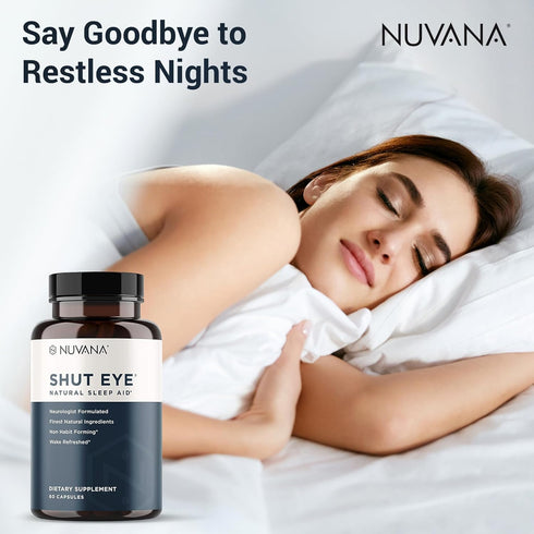Shut Eye Natural Sleep Aid Supplement for Adults with 5mg Melatonin, 60 Capsules