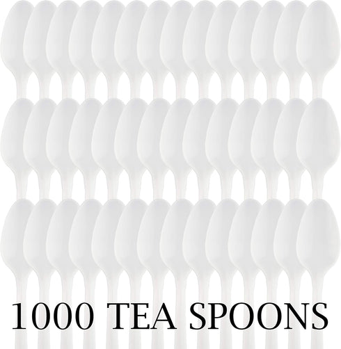 Plasticpro Cutlery - Medium Weight Disposable Plastic Teaspoons, 1000 Count (White)