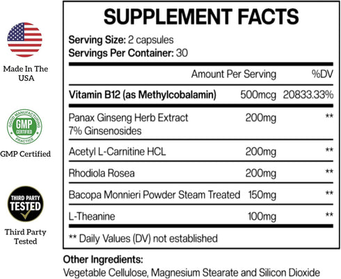Power Through Nootropics Brain Supplement | Memory and Focus with L-Theanine, Bacopa Monnieri, Rhodiola Rosea & B12