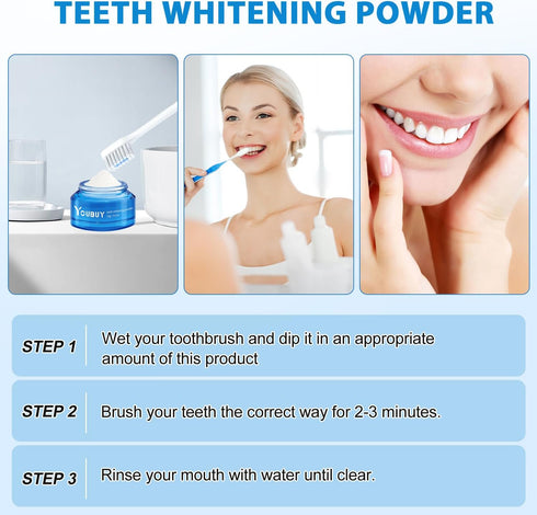Teeth Whitening Powder, Natural Whitener, Instant Stain Removal, Fresh Breath (3PCS)