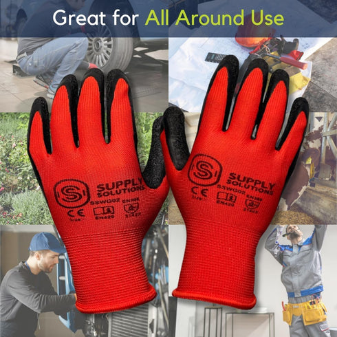 13 Gauge Polyester Shell with Latex Crinkle Palm Dipped Safety Work Gloves, 12 Pairs for Landscaping, Small