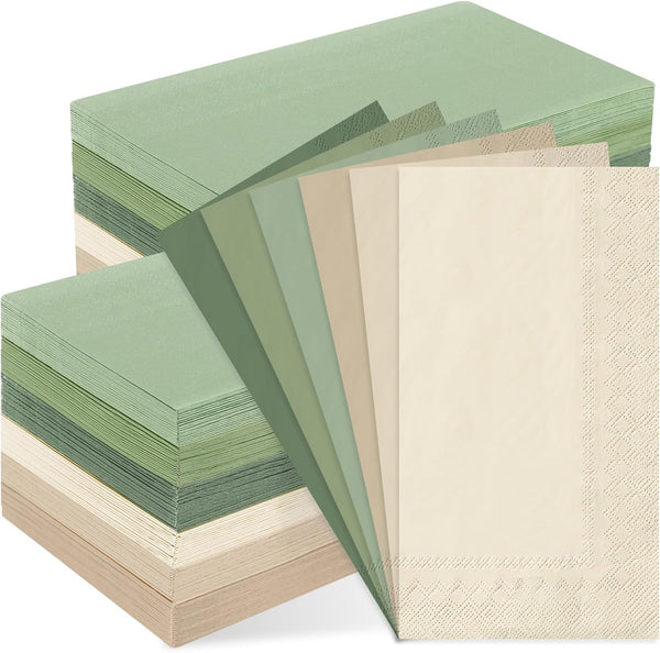 Whaline 120Pcs Sage Green Guest Napkin, Disposable Paper Pack for Wedding, Birthday, and Party Supplies