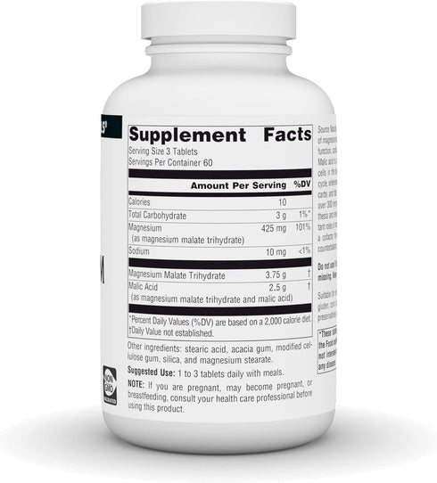 Source Naturals Magnesium Malate - 3750mg Per Serving - Essential Magnesium Malic Acid Supplement - 180 Tablets