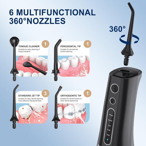 MOCEL Water Dental Flosser Cordless Teeth Cleaning with 5 Modes, 300ML Portable, USB C Rechargeable, IPX7 Waterproof