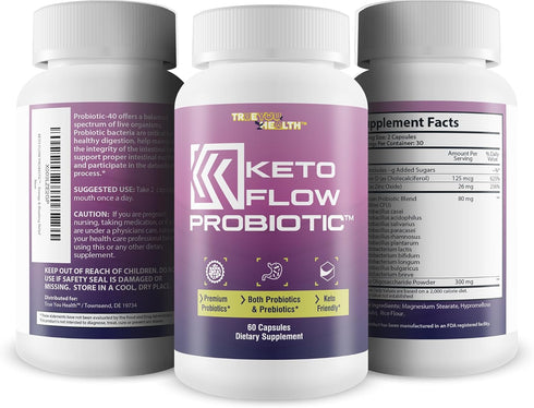 KETO FLOW PROBIOTIC - Premium Probiotics & Prebiotics, Keto Friendly Formula, 40 Billion CFU for Gut Biome