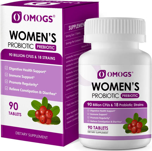 Women's Probiotic with Cranberry Extract, Organic Prebiotics & Vitamin C, 90 Billion CFUs, 90 Tablets