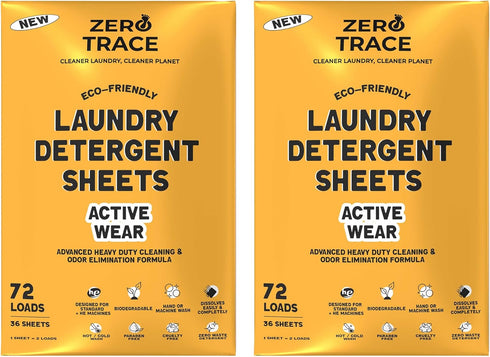 Zero Trace Laundry Detergent Sheets, Formulated for Sweat and Workout Clothes, Plastic Free, 144 Loads