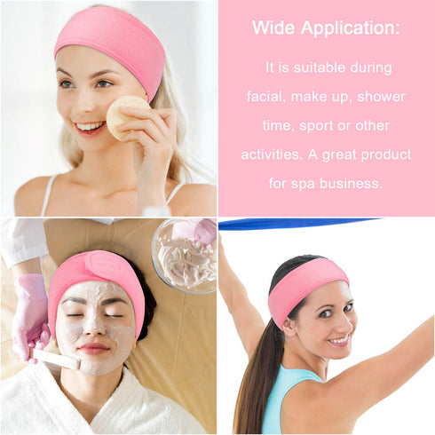 Whaline 4 PCS Spa Headband, Makeup Hair Band, Stretch Terry Cloth for Sport Yoga Shower (Pink)