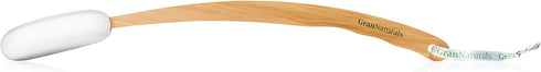 Lotion Applicator for Back, Legs, Feet - Sunscreen Applicator, Long Curved Wooden Handle Body Brush