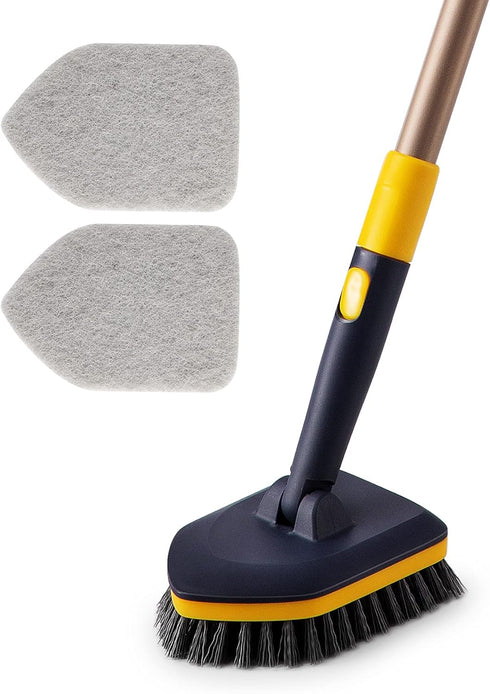 Yocada 2 in 1 Tub Tile Scrubber Brush with 58.2" Adjustable Pole, Stiff Bristles for Bathroom Cleaning