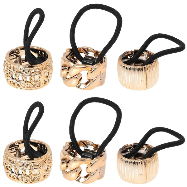Lurrose Gold Ponytail Cuff, High Ponytail Holder Hair Ties, 6 Pcs Punk Gothic Elastic Hair Rope