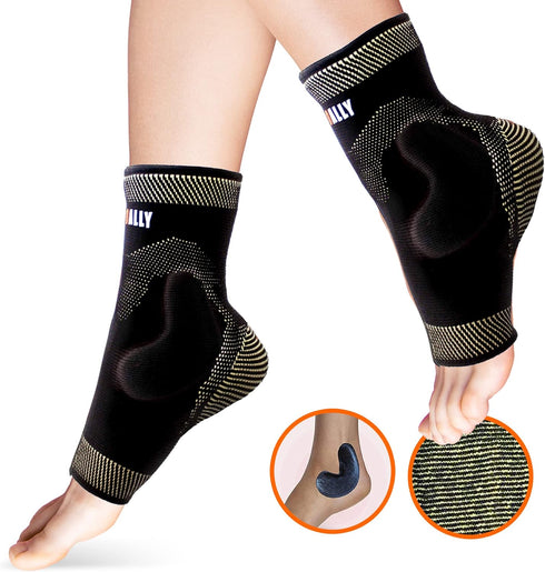 NeoAlly Copper Ankle Brace with Gel Pads, Medium Compression Sleeves for Plantar Fasciitis, 1 Pair