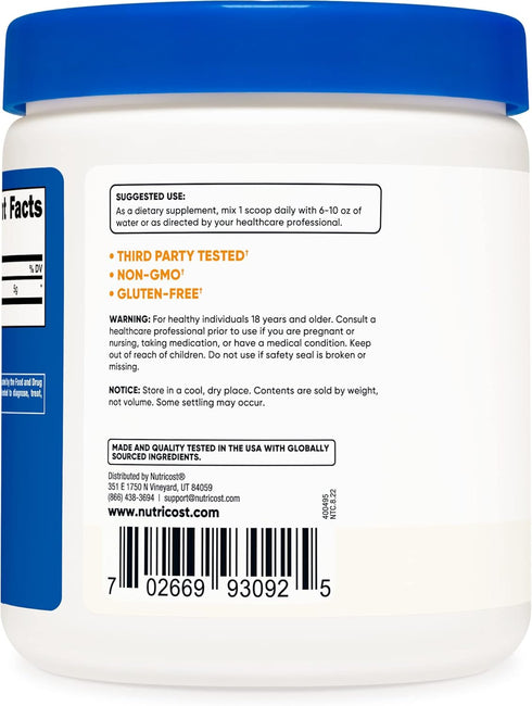 Nutricost L-Arginine (250 Grams) - Pure L-Arginine Powder - 5000mg Per Serving; 50 Servings