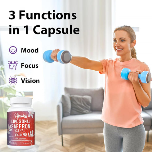Liposomal Saffron Supplements 100% Pure Saffron Extract 88.5 mg, 60 Veggie Capsules, Better Bioavailability