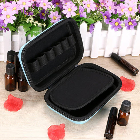 Hipiwe Hard Shell Essential Oil Carrying Case for 12 Bottles, Travel Size Essential Oils Bag Organizer (Blue)