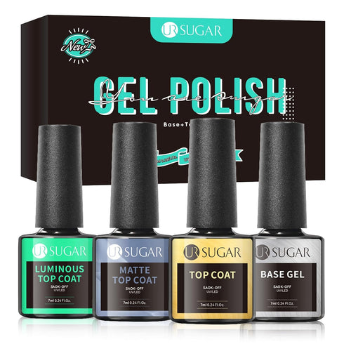 UR SUGAR No Wipe Base and Top Coat - 4 Pcs Glow in The Dark Matte Glossy Finish Gel Nail Polish Kit