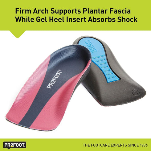 PROFOOT Orthotic Insoles for Plantar Fasciitis & Heel Pain, Women's 6-10, 2 Pair Gel Heel Shock Absorbing