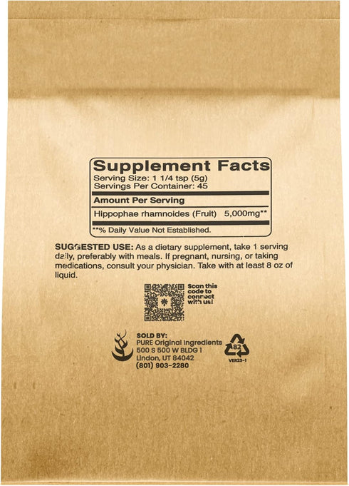 Pure Original Ingredients Sea Buckthorn (8oz) Traditional Supplement, Tart Berry Taste, Non-GMO