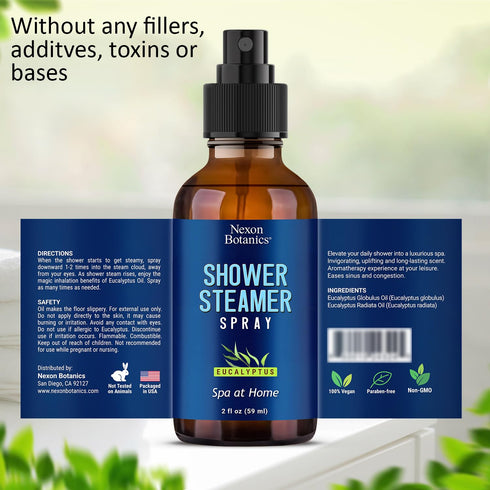 Eucalyptus Shower Spray, 2 fl oz Aromatherapy Mist with Essential Oils, Eucalyptus Steam Spray for Spa