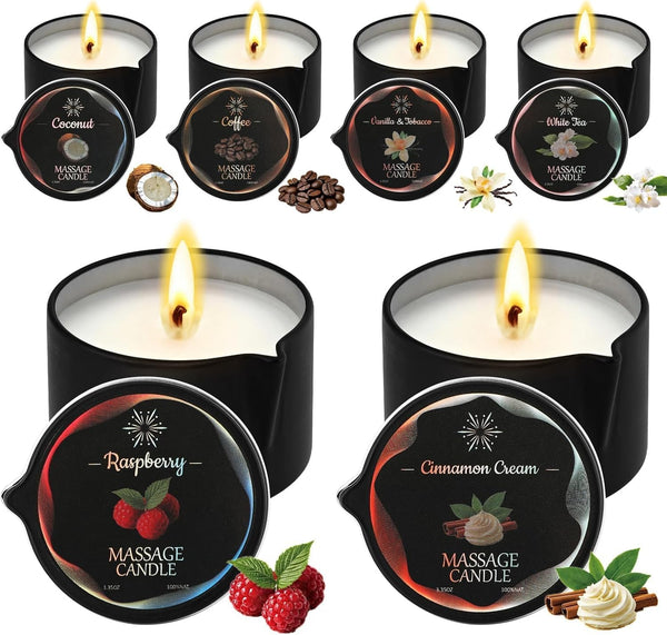 Sariiraw 6 Pack Massage Oil Candles Set, Low Temp Soy Based Massage Candles