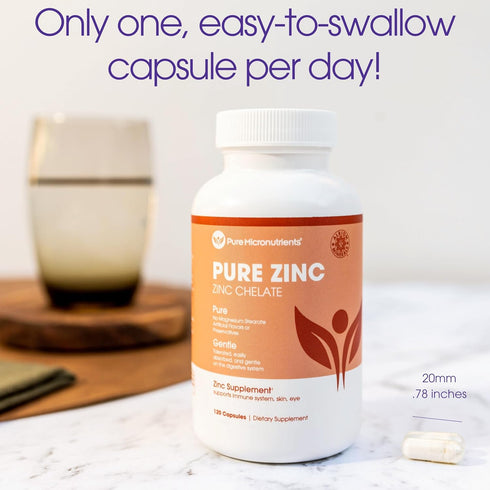 Pure Zinc Supplement, Natural Zinc Glycinate 25mg, 120 Capsules - Pure Micronutrients