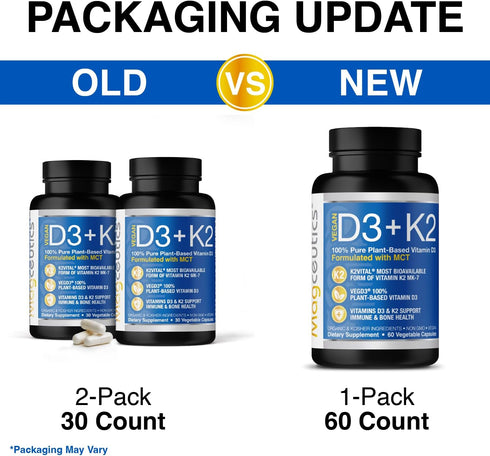 Vitamin D3 K2 with MCT, 5000 IU Vegan D3 & 100 mcg MK7 K2, Support Strong Bones and Immune Health - 60 Capsules (60 Days Supply)
