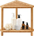 NIMBLOOM Wood Corner Shower Stool with 2-Tier Storage Shelf, Wooden Bath Bench for